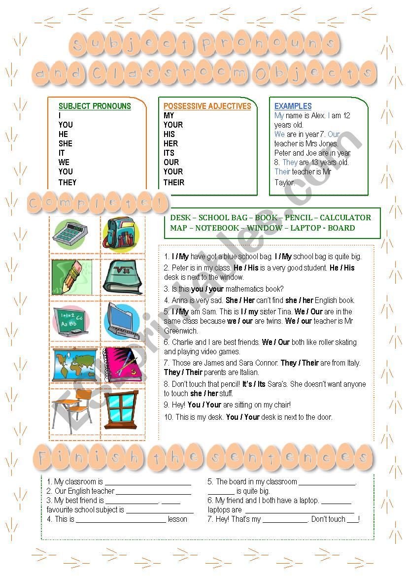 Subject Pronouns and Classroom objects