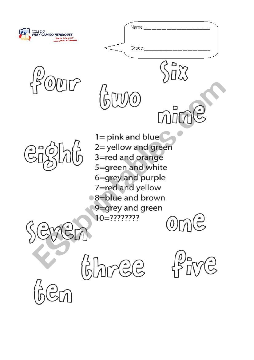 The numbers and colors worksheet