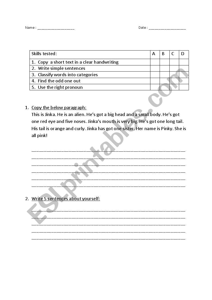 Quiz worksheet
