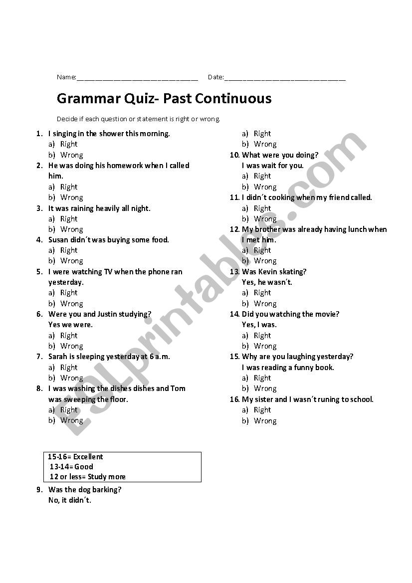 Grammar Quiz. Past progressive