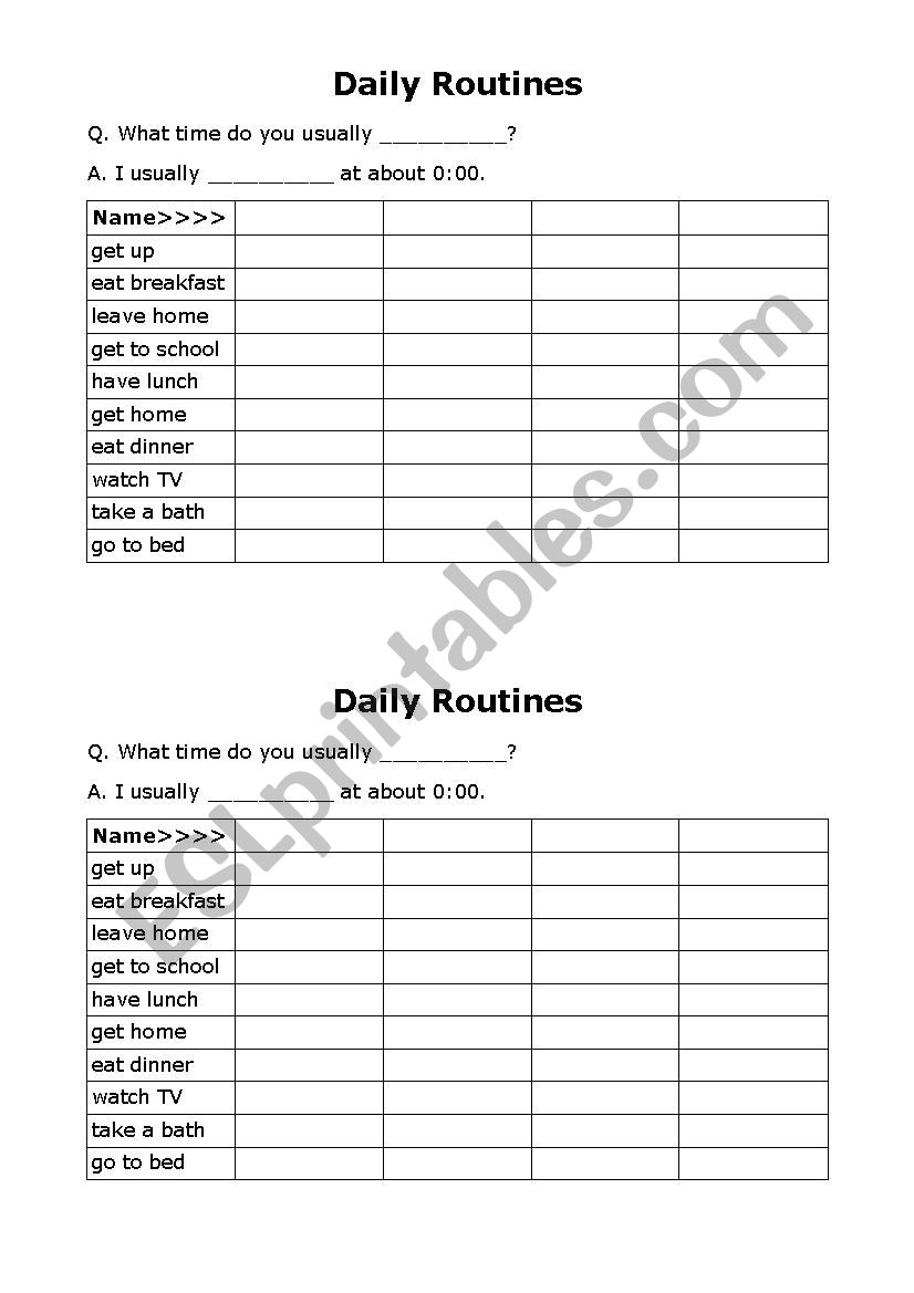 Daily Routines worksheet