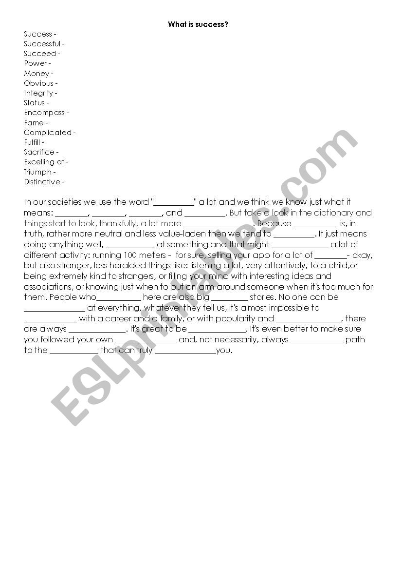 What is success worksheet