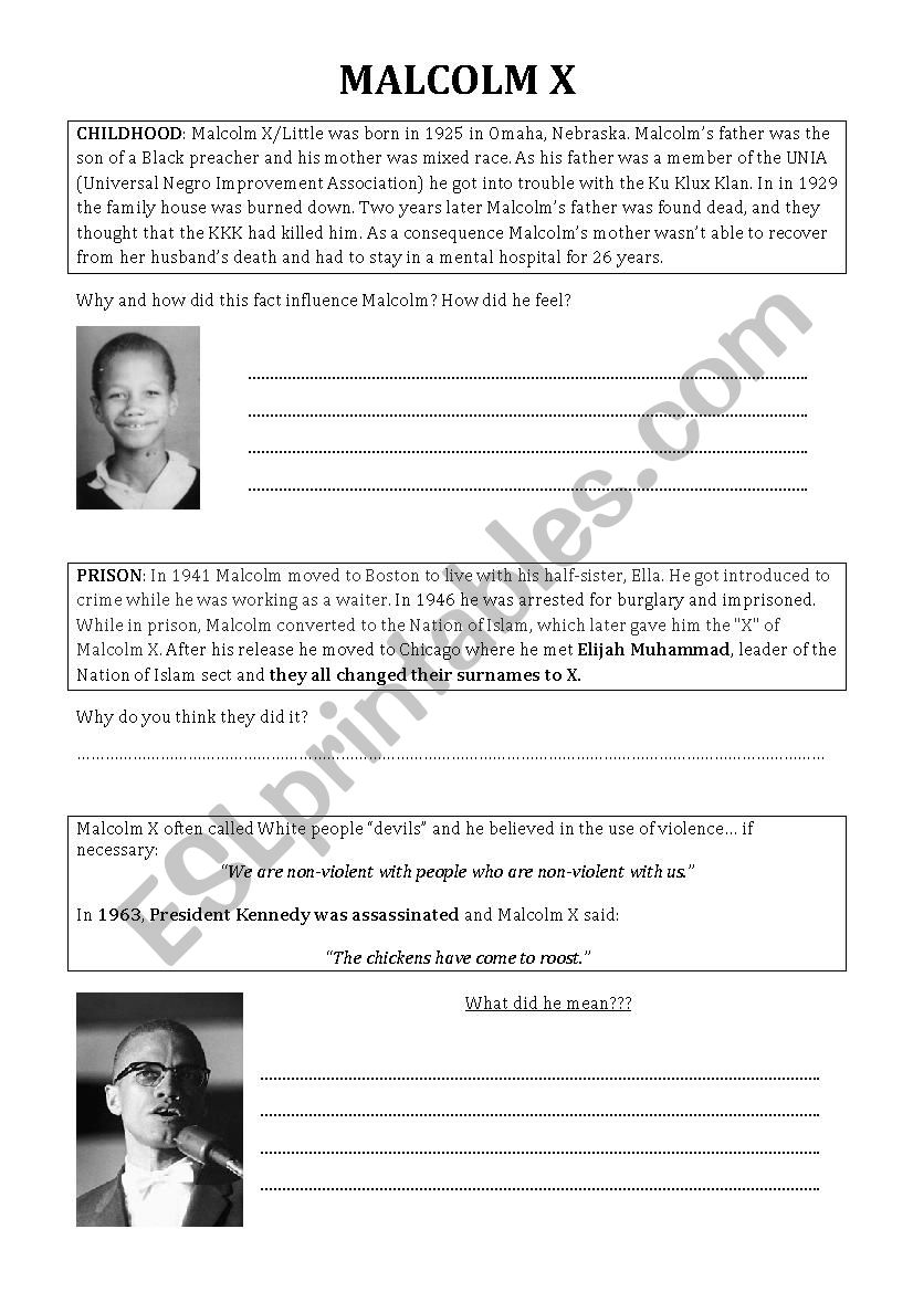 Malcolm X - biography worksheet