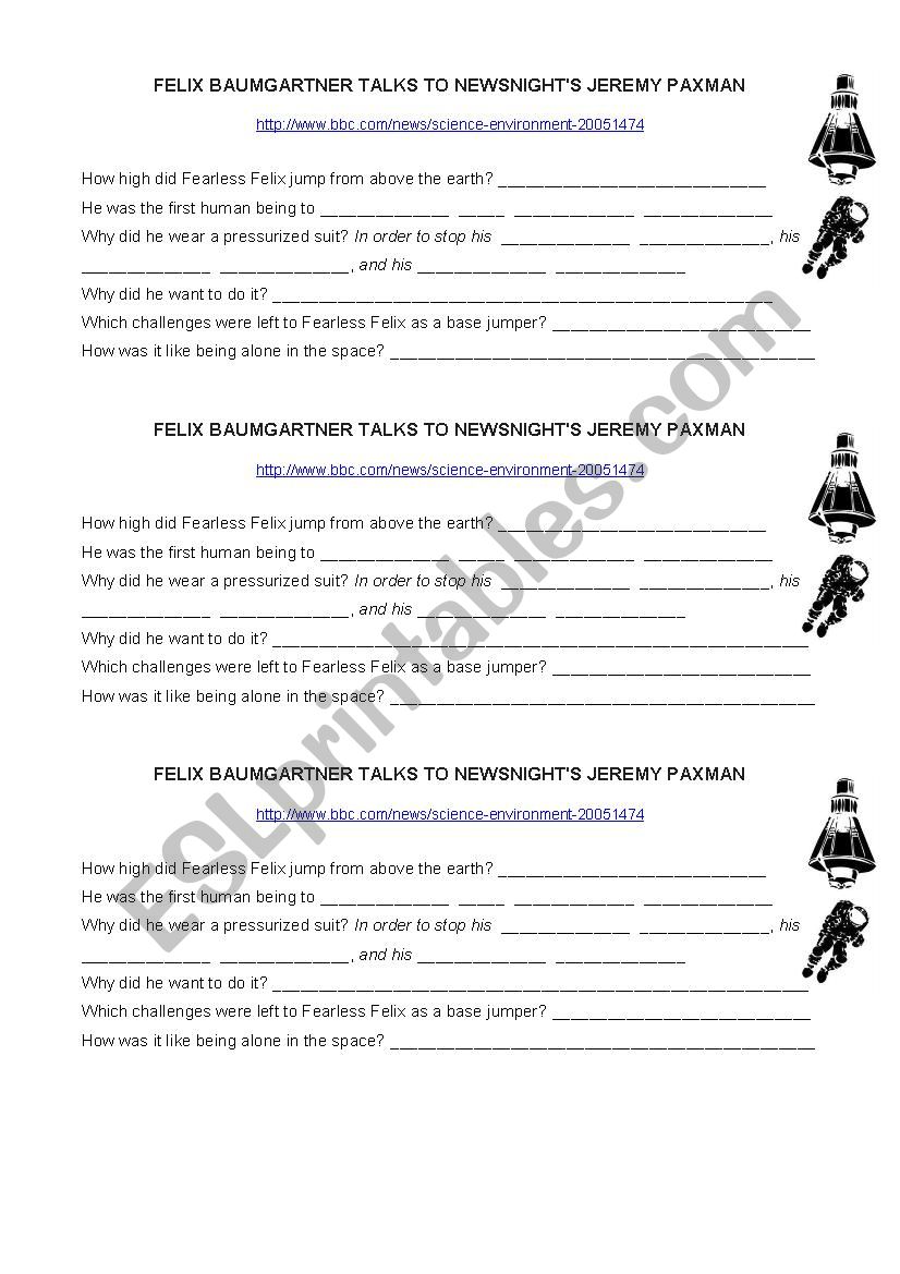 FEARLESS FELIX INTERVIEW worksheet