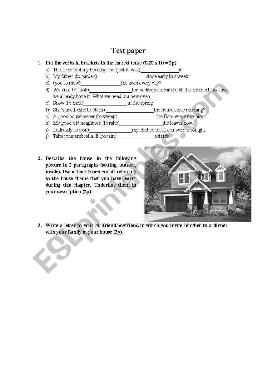 TEST PAPER 10TH GRADE worksheet