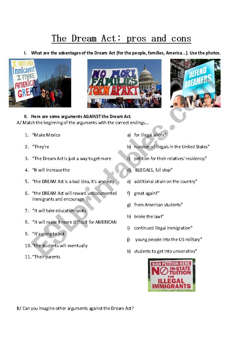 Dream act 2017 pros and cons worksheet