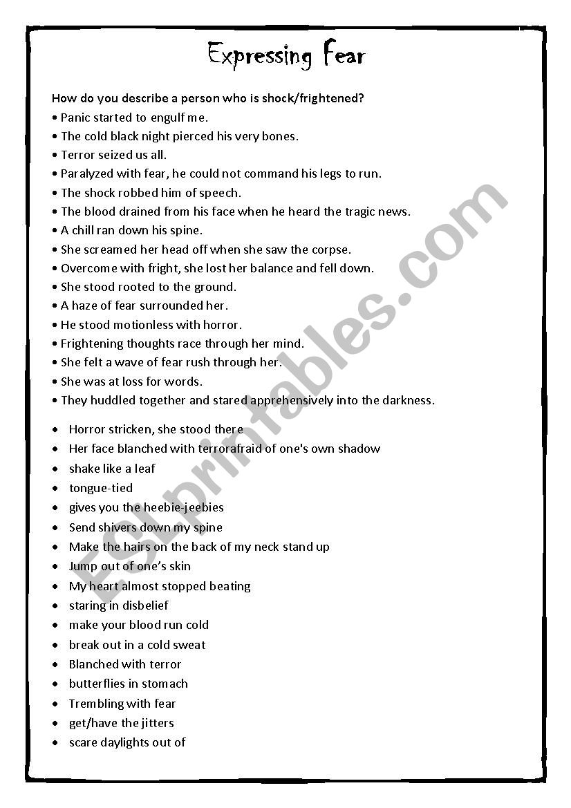 Fear  worksheet