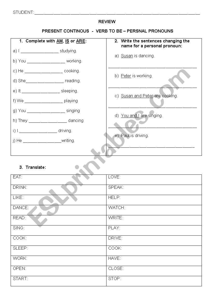 Present Continuous worksheet