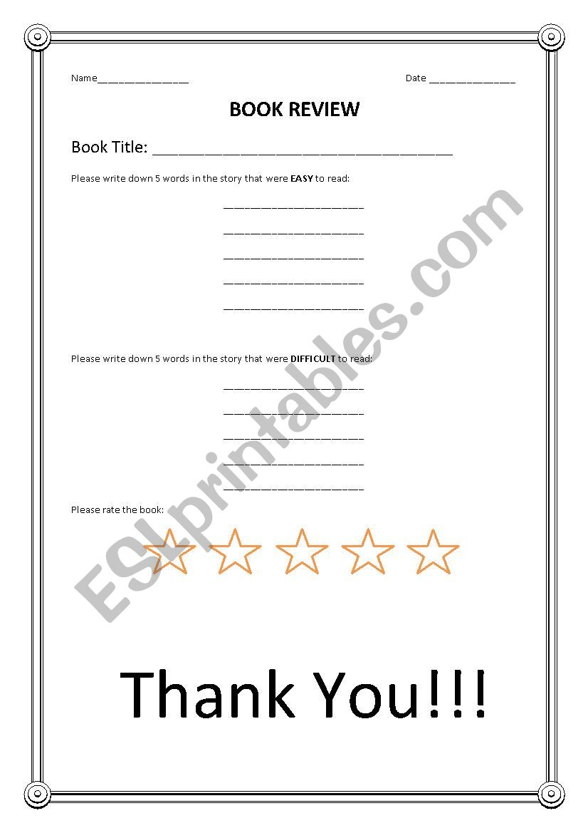 Book Review worksheet