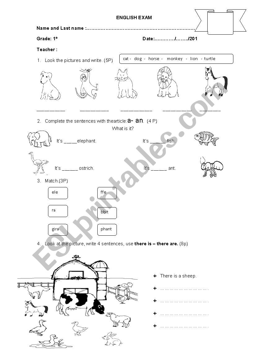 English Exams For Primary Level ESL Worksheet By Luz29