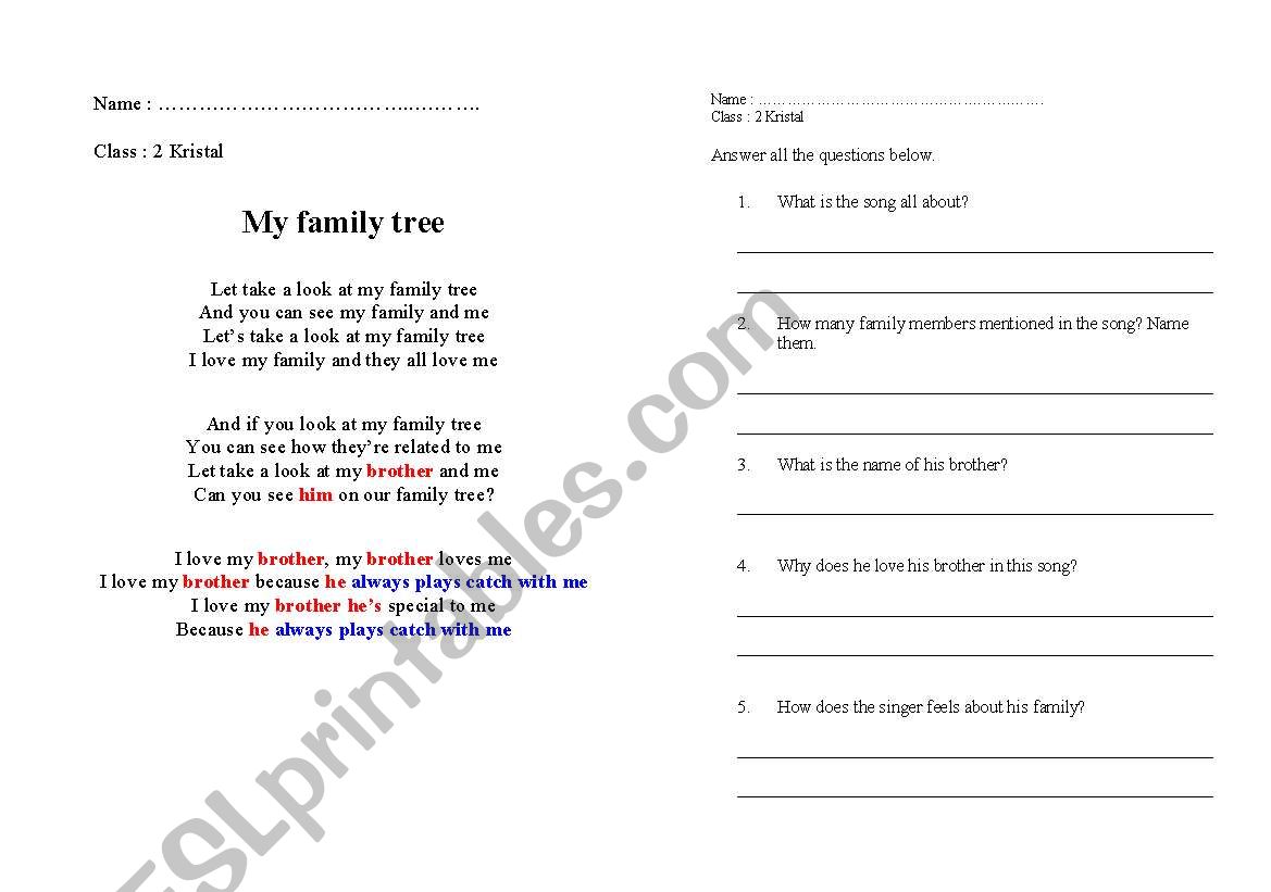 my family tree worksheet