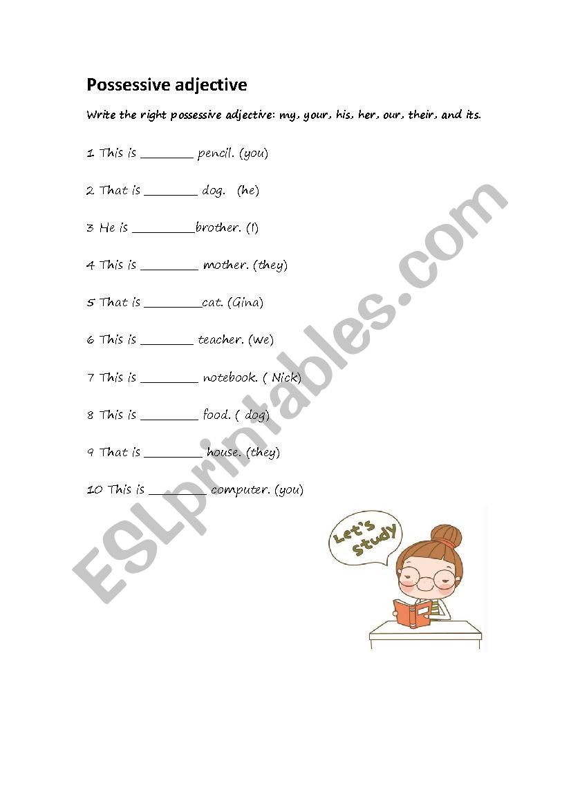 possessive adjectives worksheet