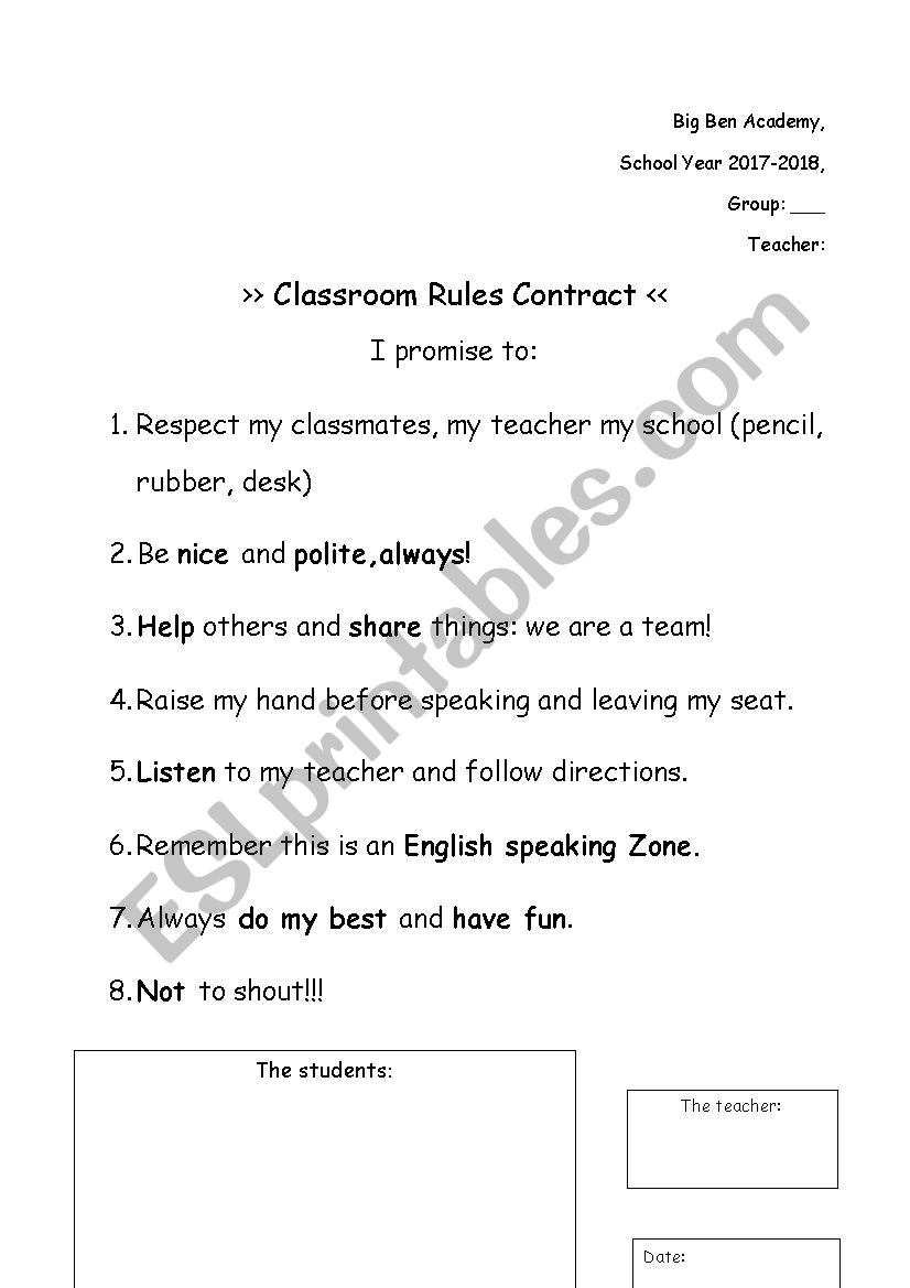 Class contract worksheet