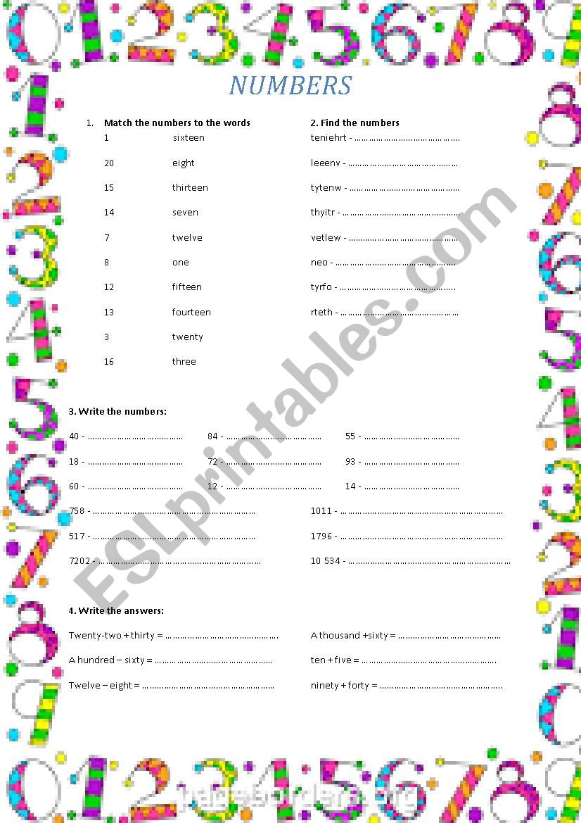 Numbers worksheet