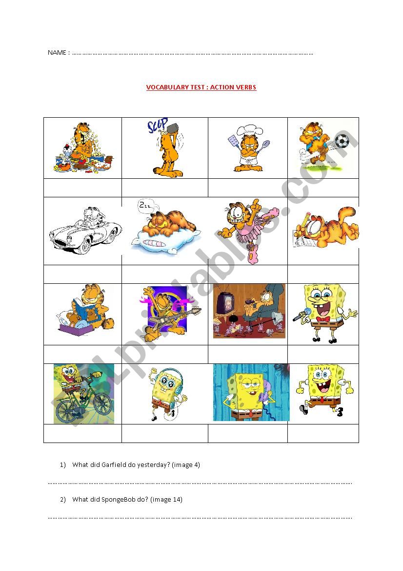 Action Verbs vocabulary worksheet