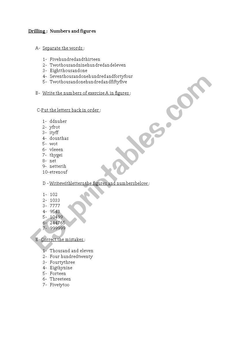 Numbers and figures worksheet