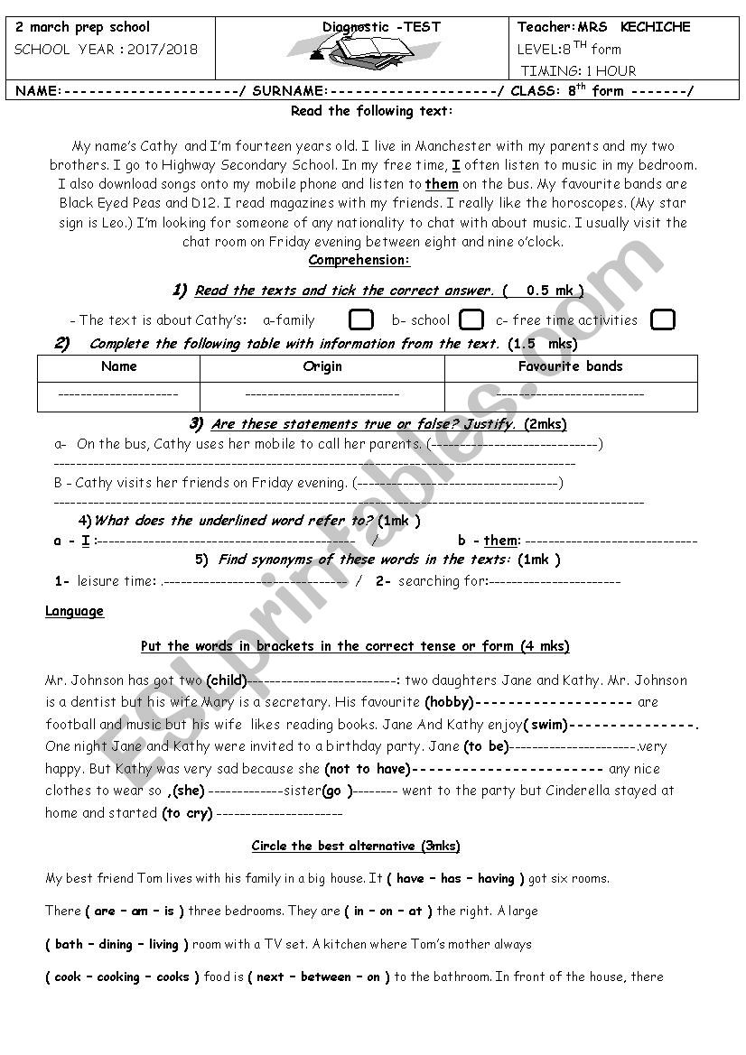 8th diagnostic test (2017-2018)