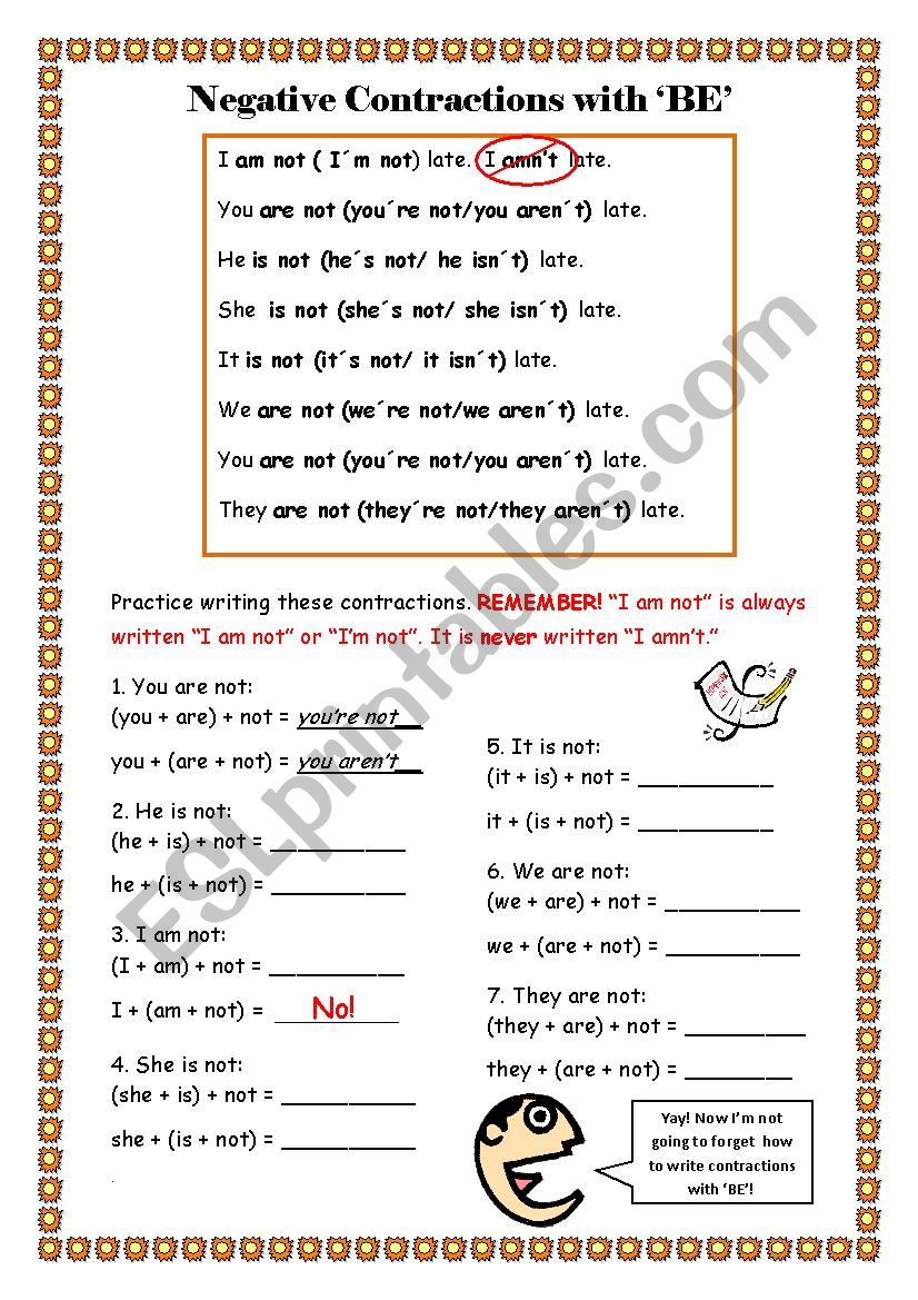 negative-contractions-with-be-esl-worksheet-by-kwsp