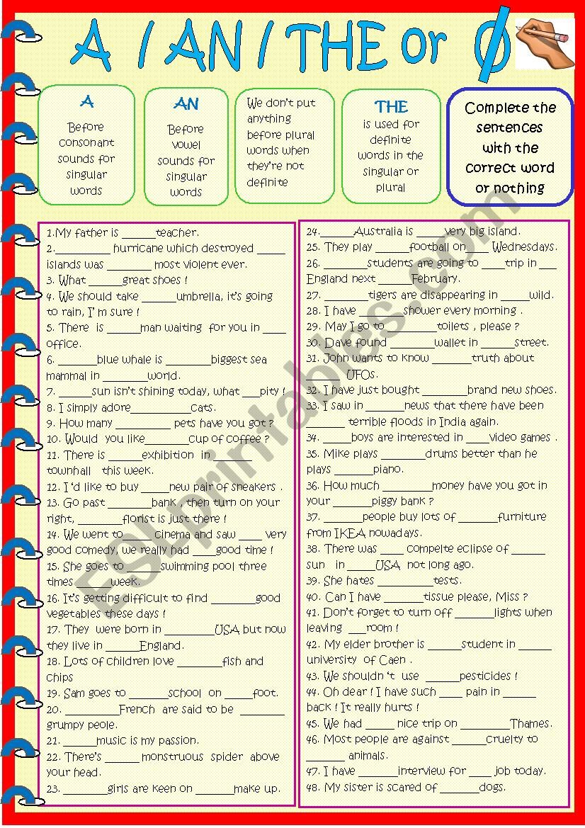 A , An THe or nothing :  new grammar practice