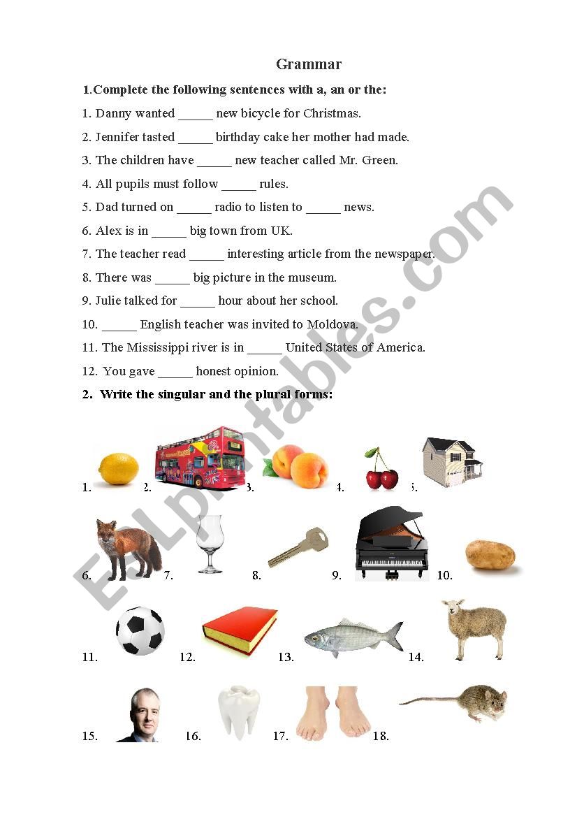 English grammar worksheet