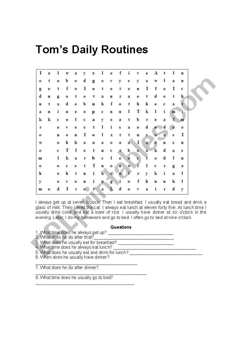 daily routine worksheet