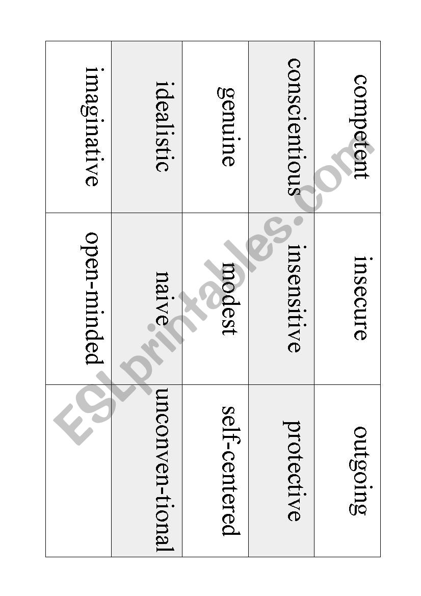 Adjective definition match worksheet