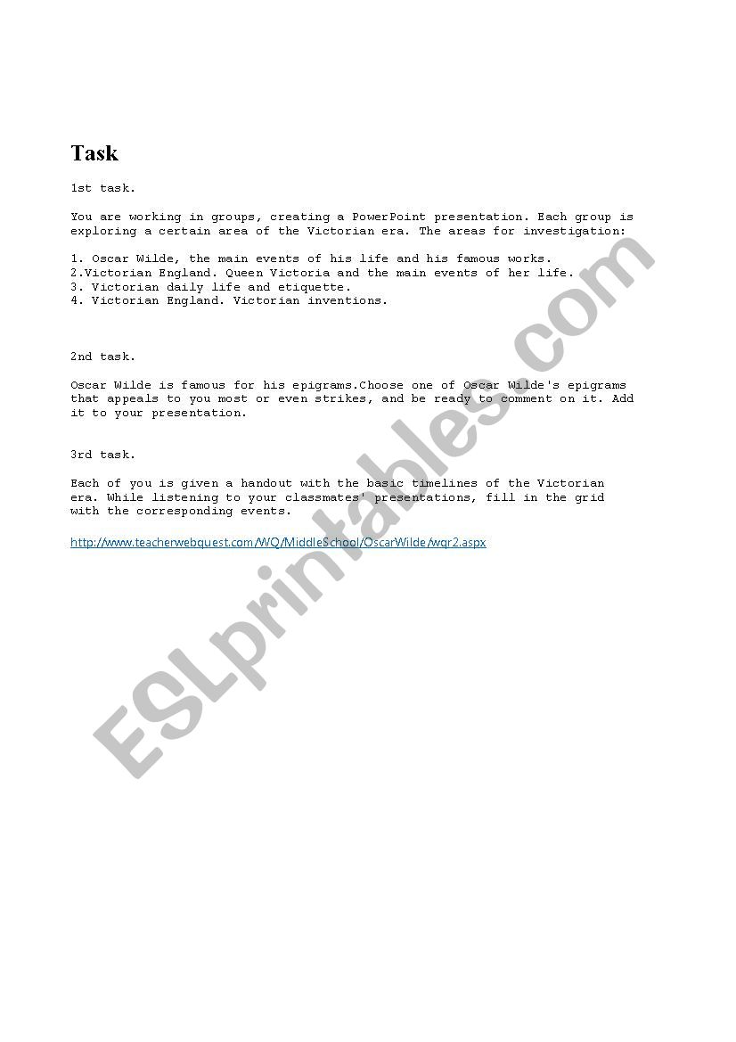 Oscar Wilde webquest worksheet