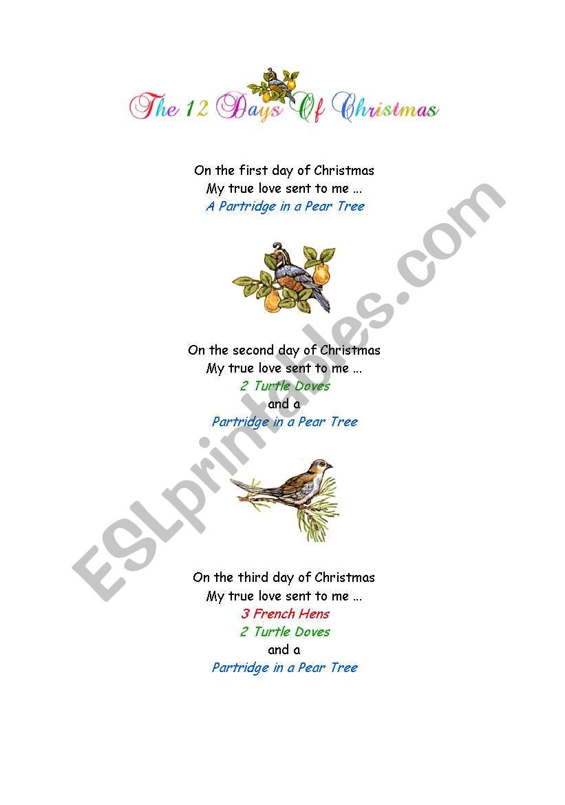 The 12 days of Christmas worksheet