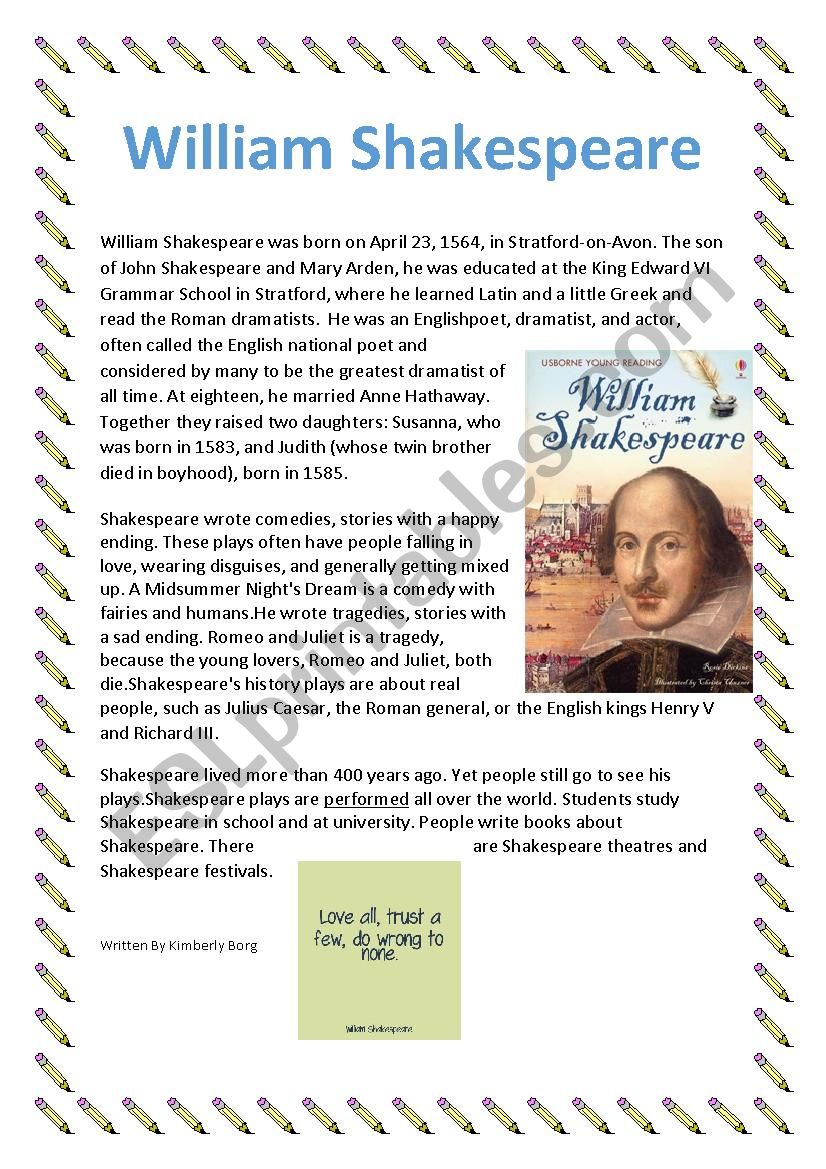 William Shakespeare  worksheet