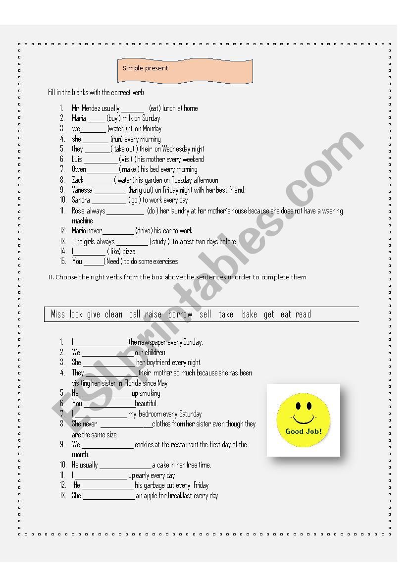 simple present worksheet