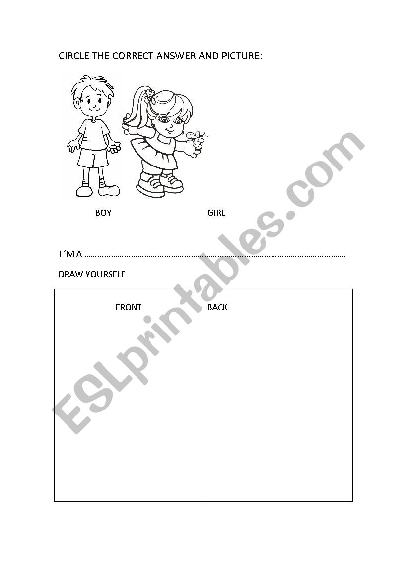 Boy Girl front back worksheet