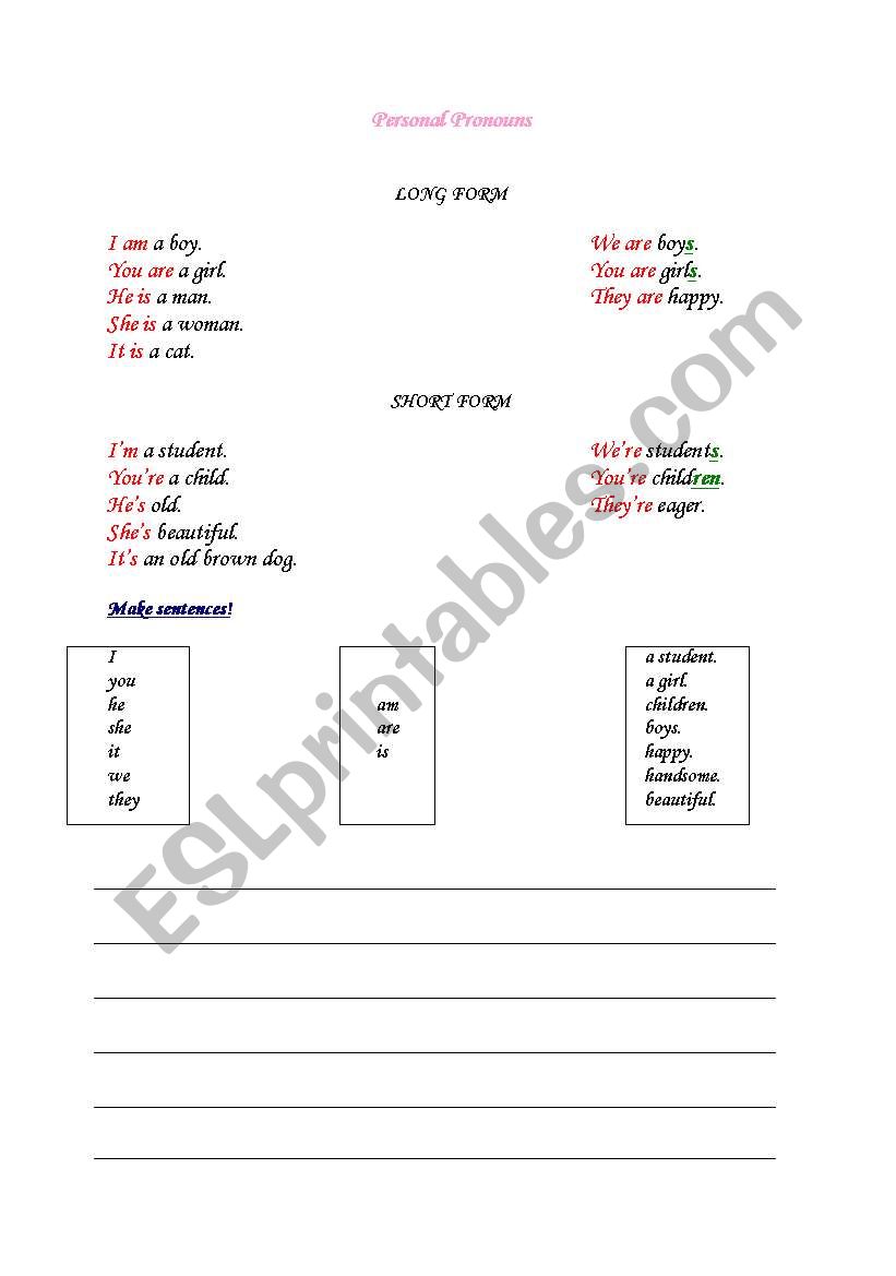 Personal Pronouns worksheet