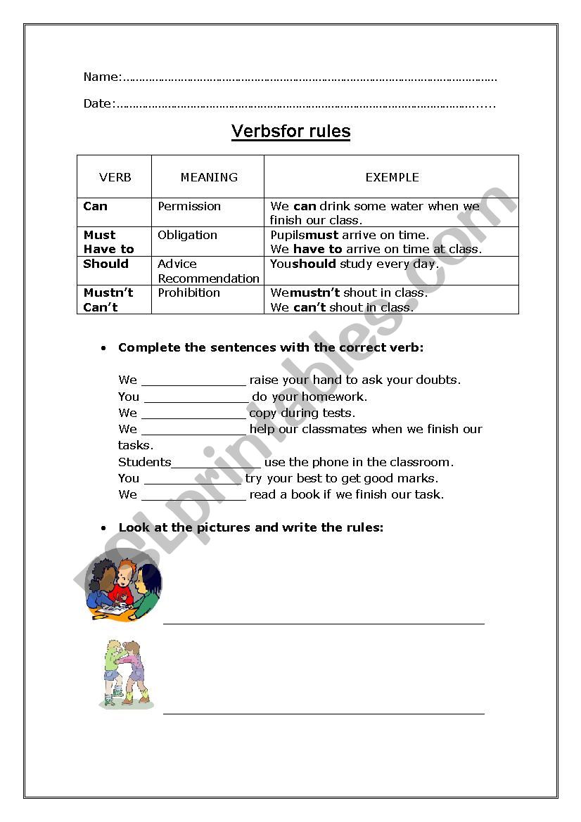 classroom rules worksheet