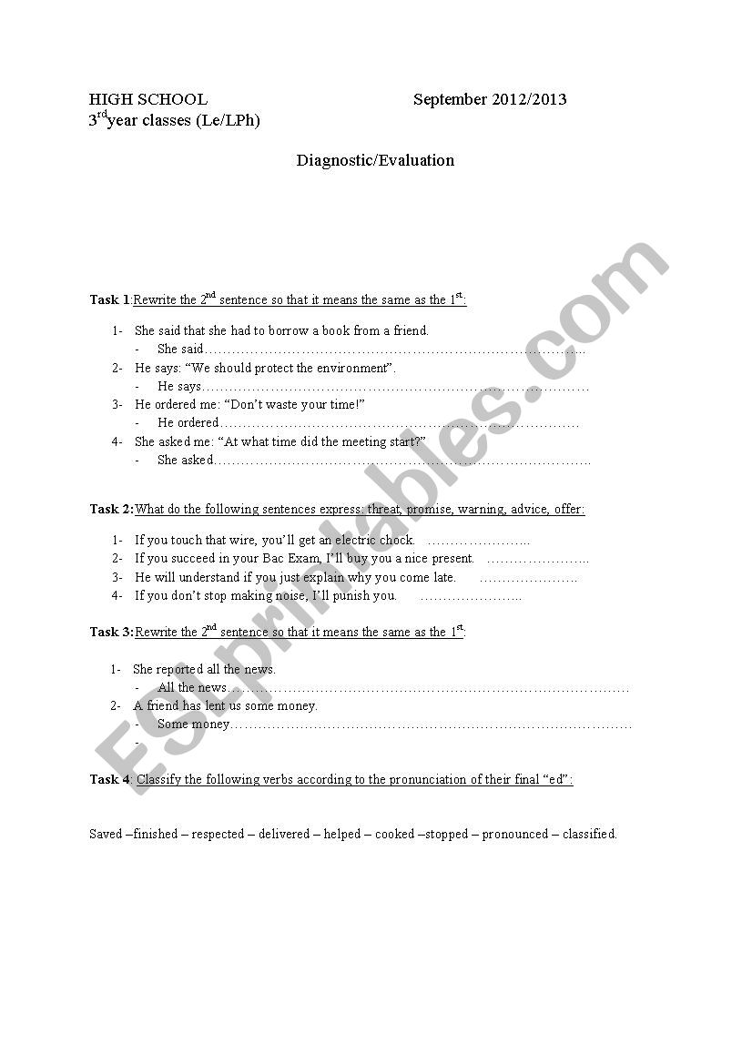 diagnostic evaluation worksheet