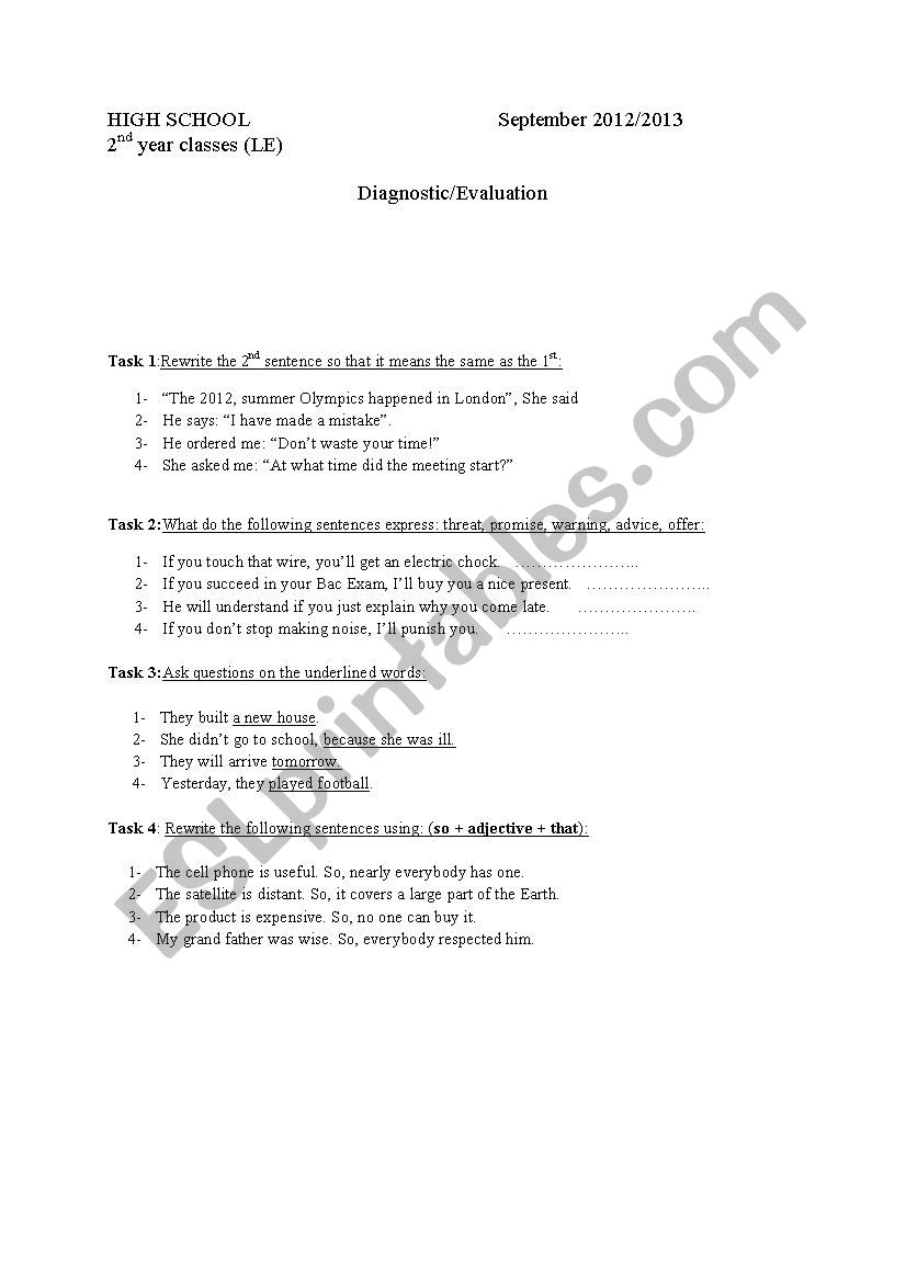 diagnostic evaluation worksheet