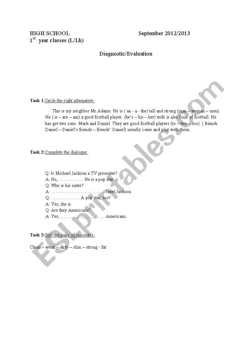 diagnostic evaluation worksheet