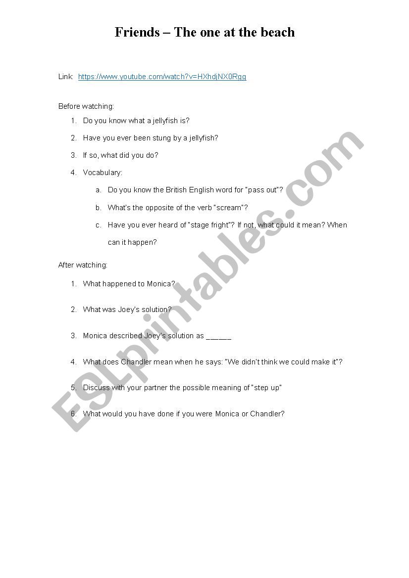 Listening activity - Friends: The one at the beach