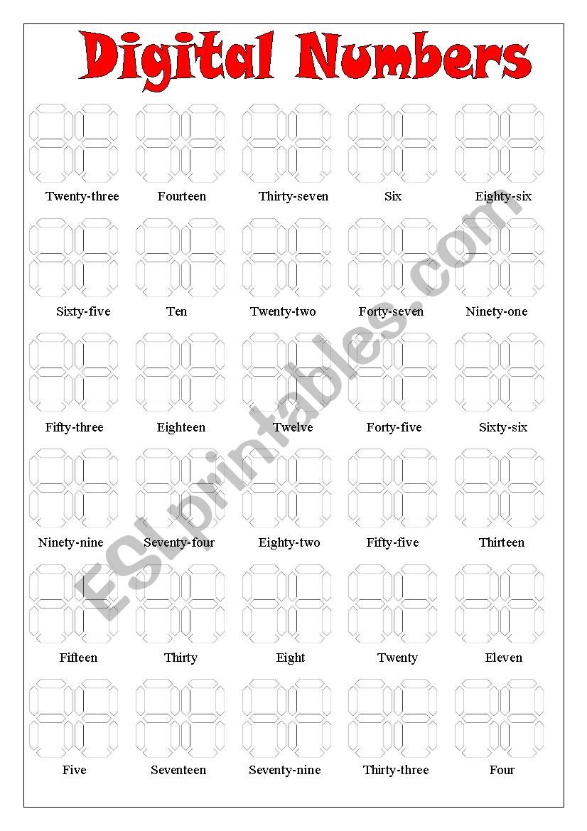 Digital Numbers worksheet