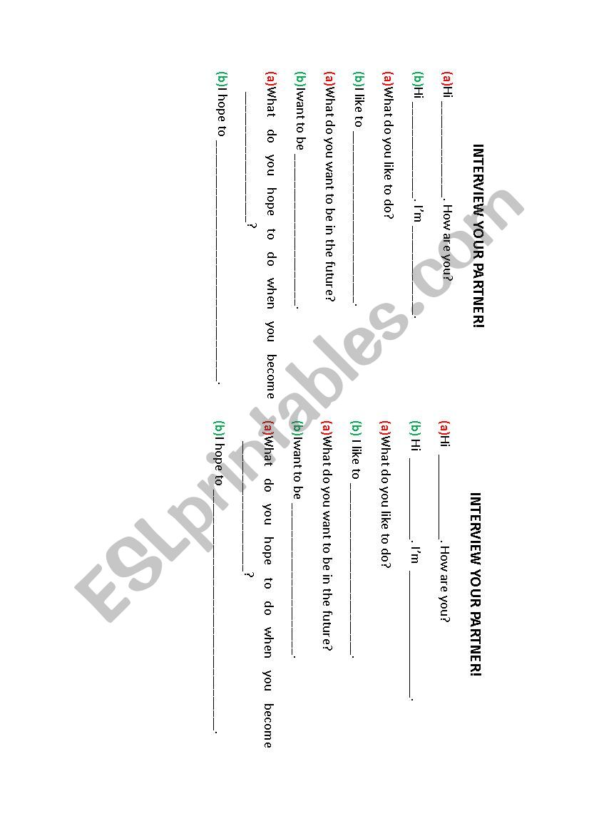 Jobs Future Plans Role play worksheet