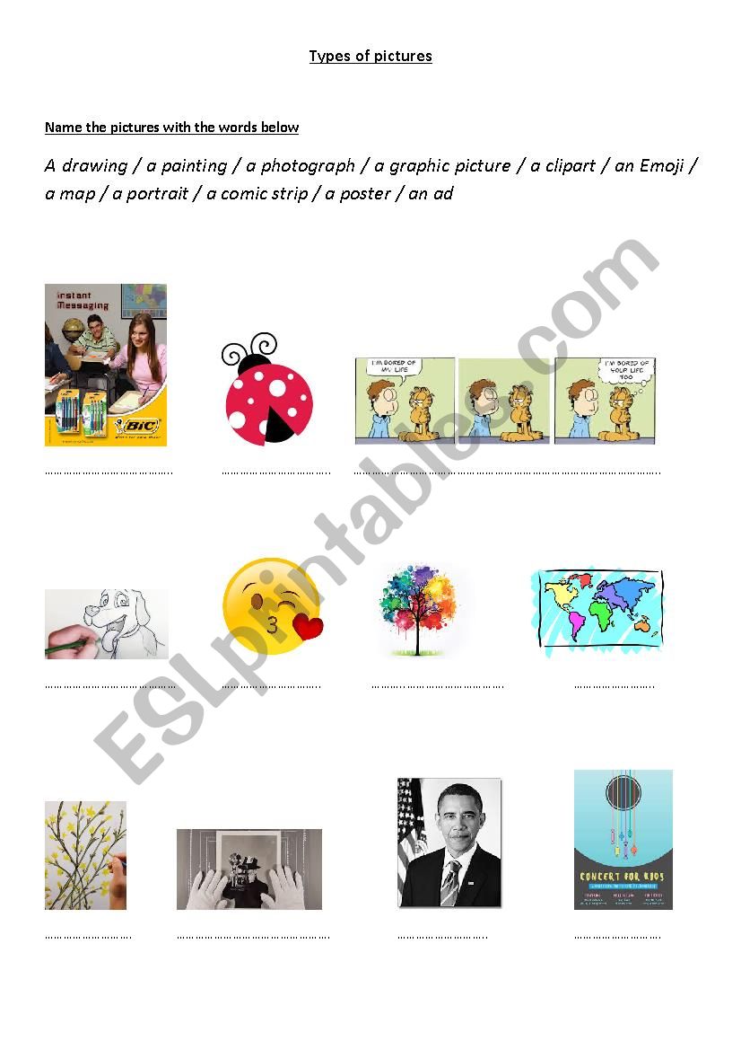 Types of Pictures worksheet