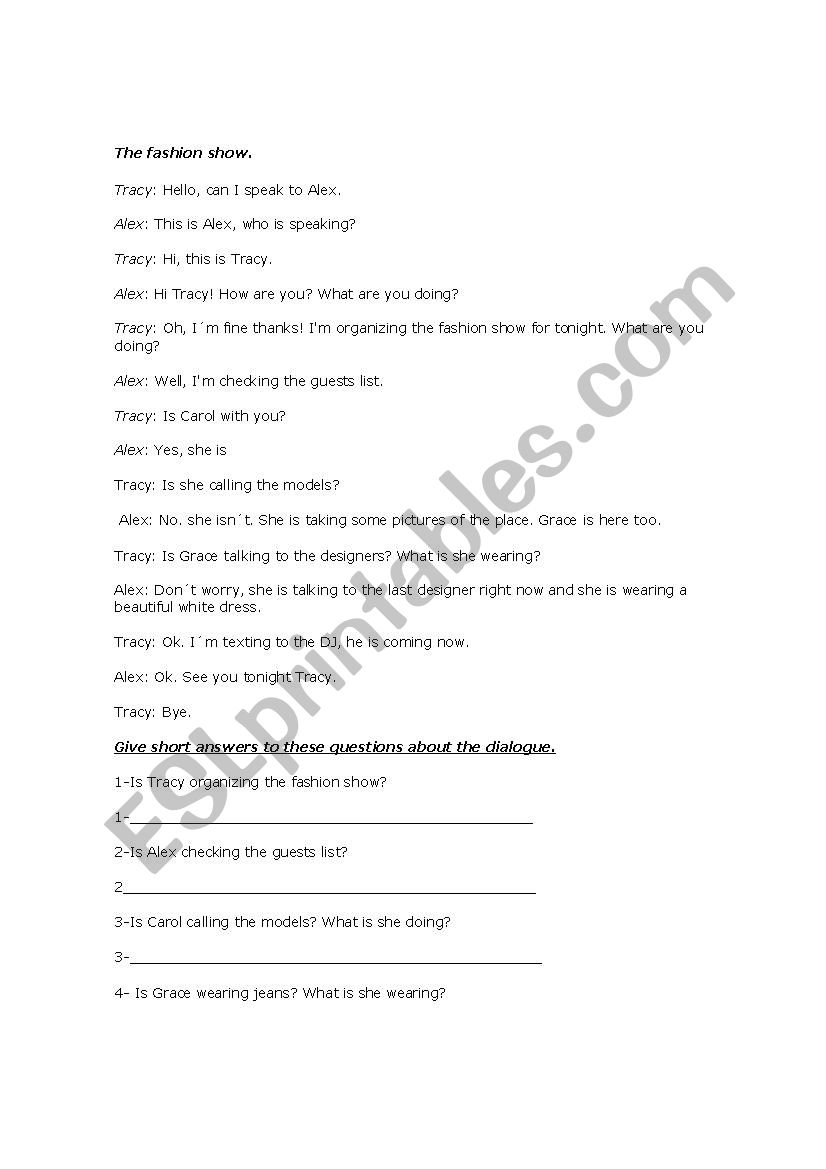 the fashon show worksheet