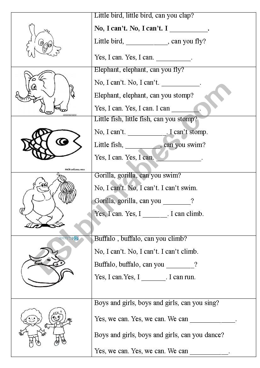 Yes I Can Animal Song worksheet