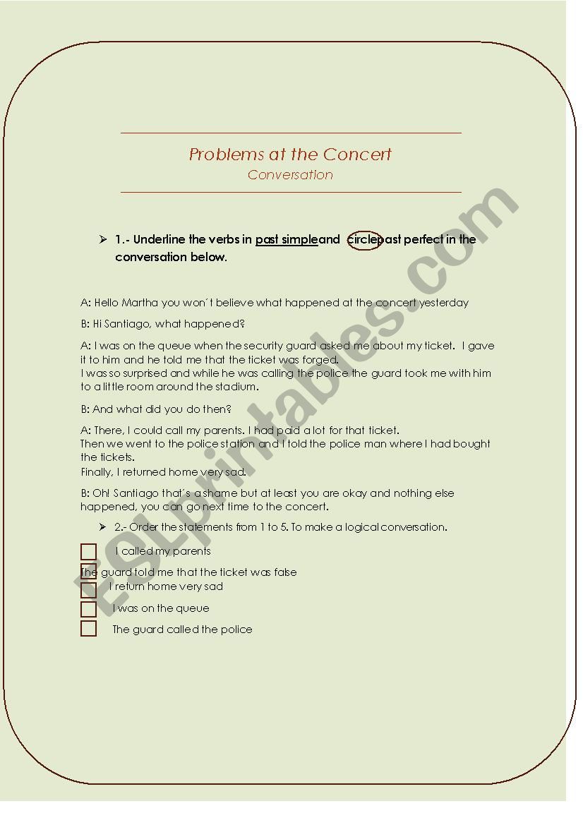 Problems at the Concert worksheet