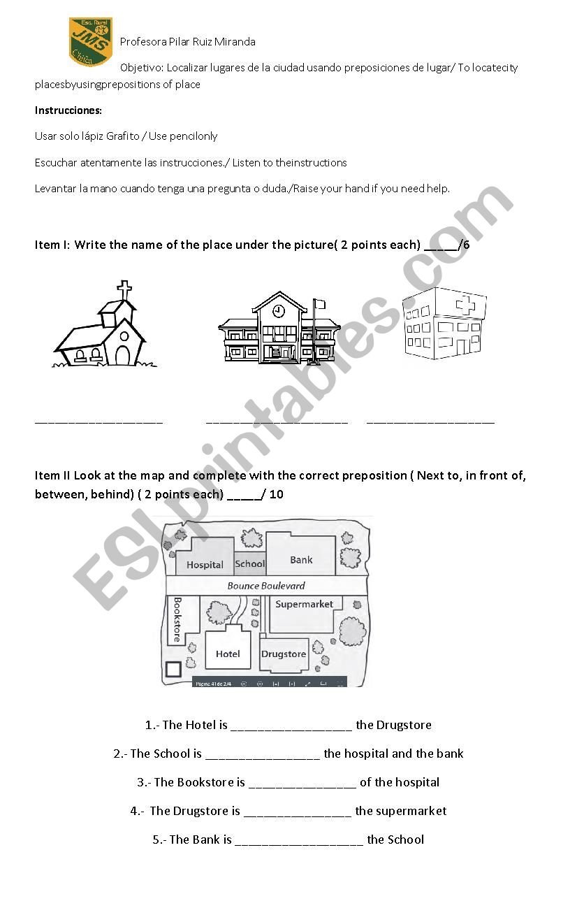 The city+preposition worksheet