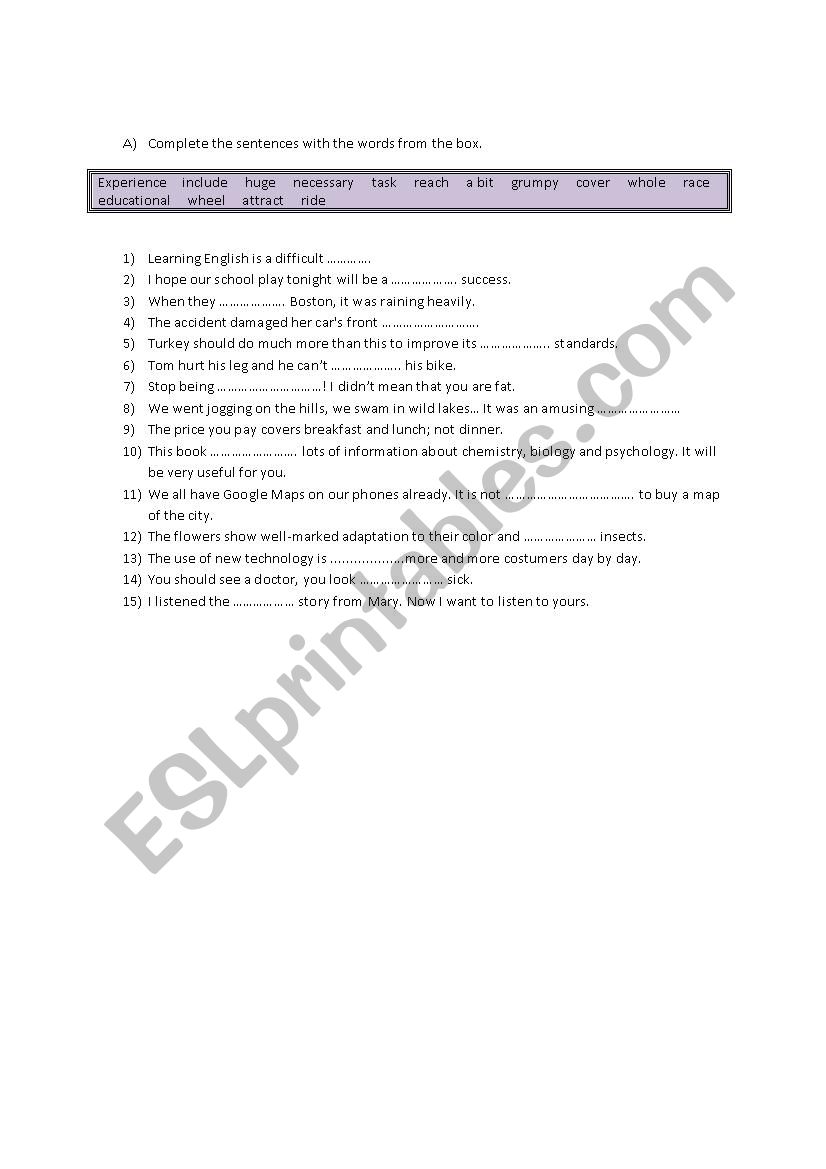 Vocabulary Worksheet worksheet