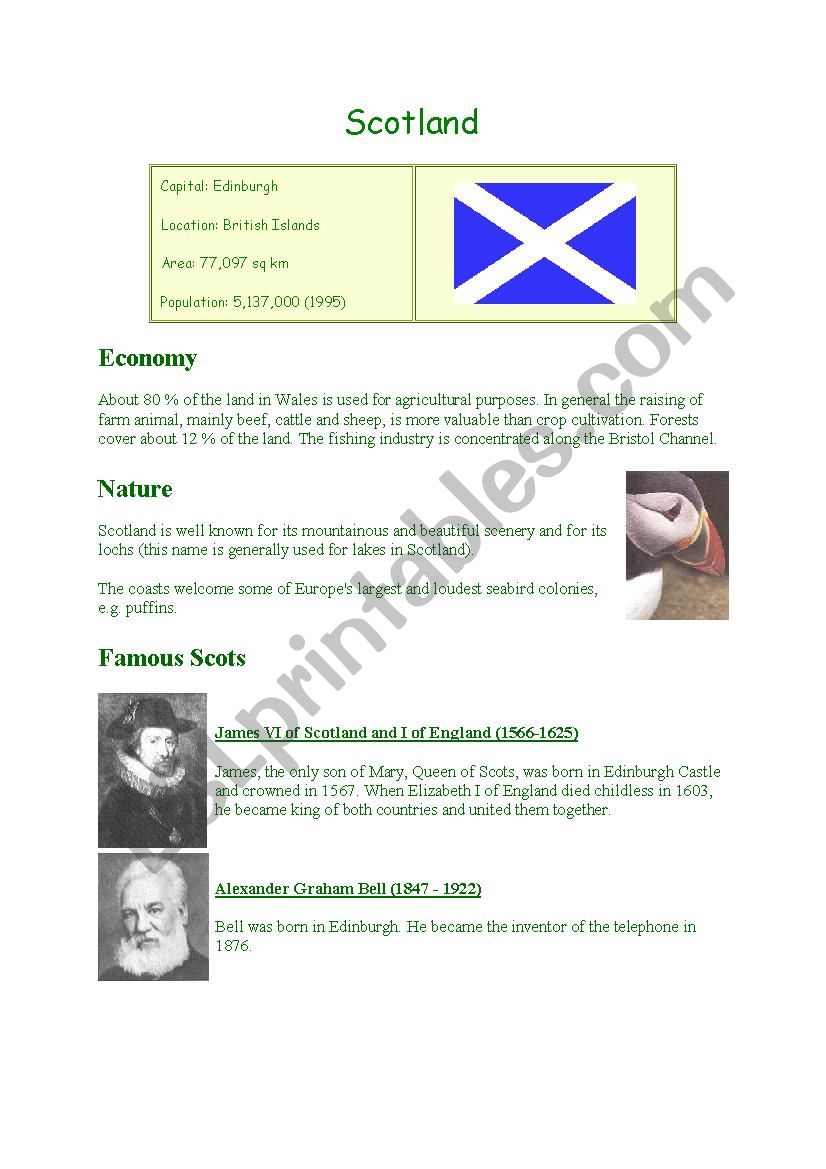 Scotland facts worksheet