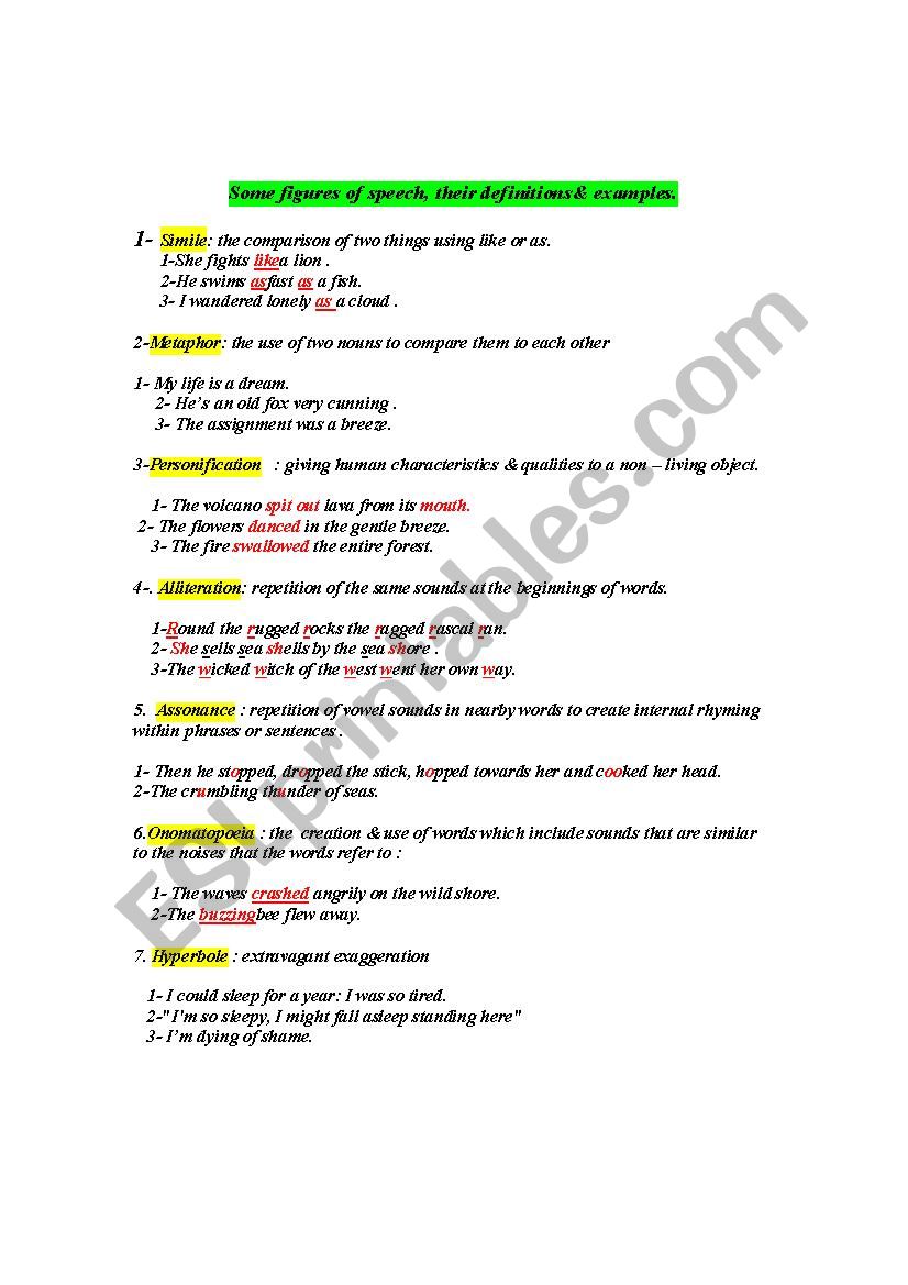 figures of speech worksheet