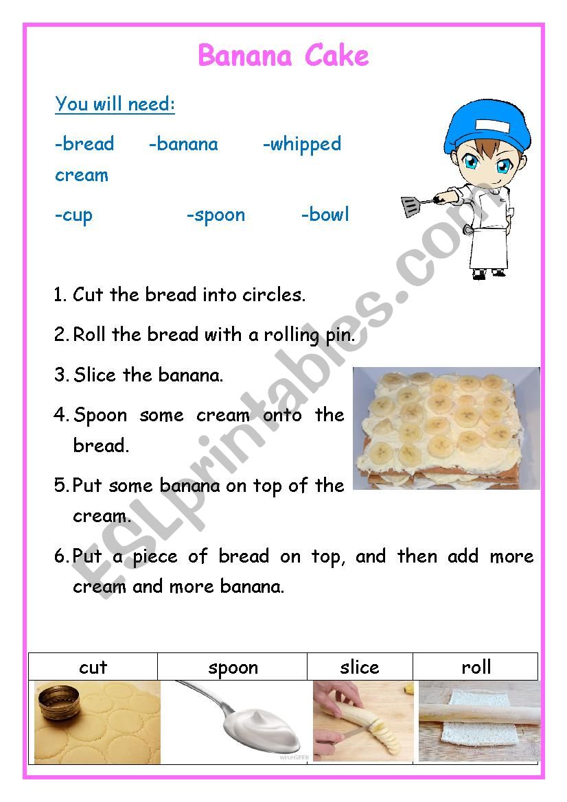 No Bake Banana Cake Recipe worksheet