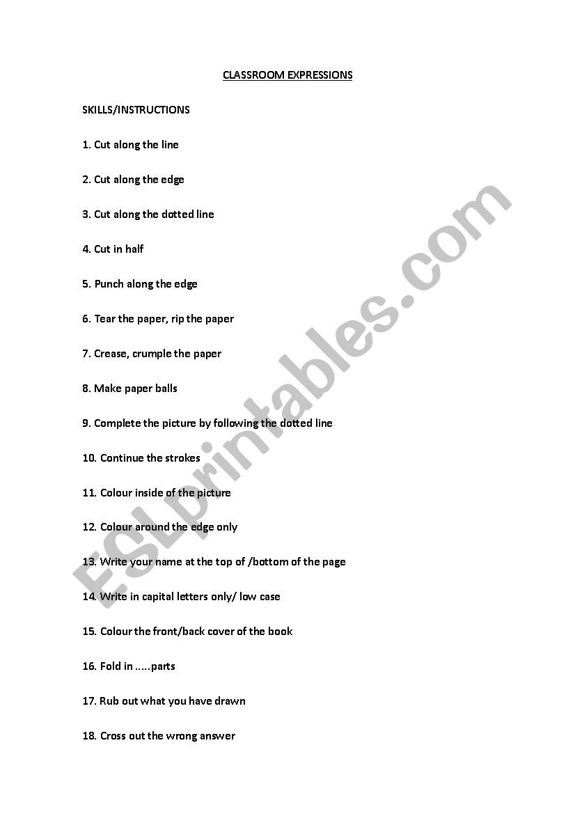 classroom expressions worksheet