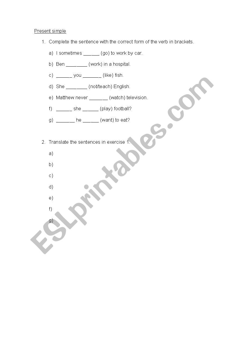 PRESENT AND PAST worksheet